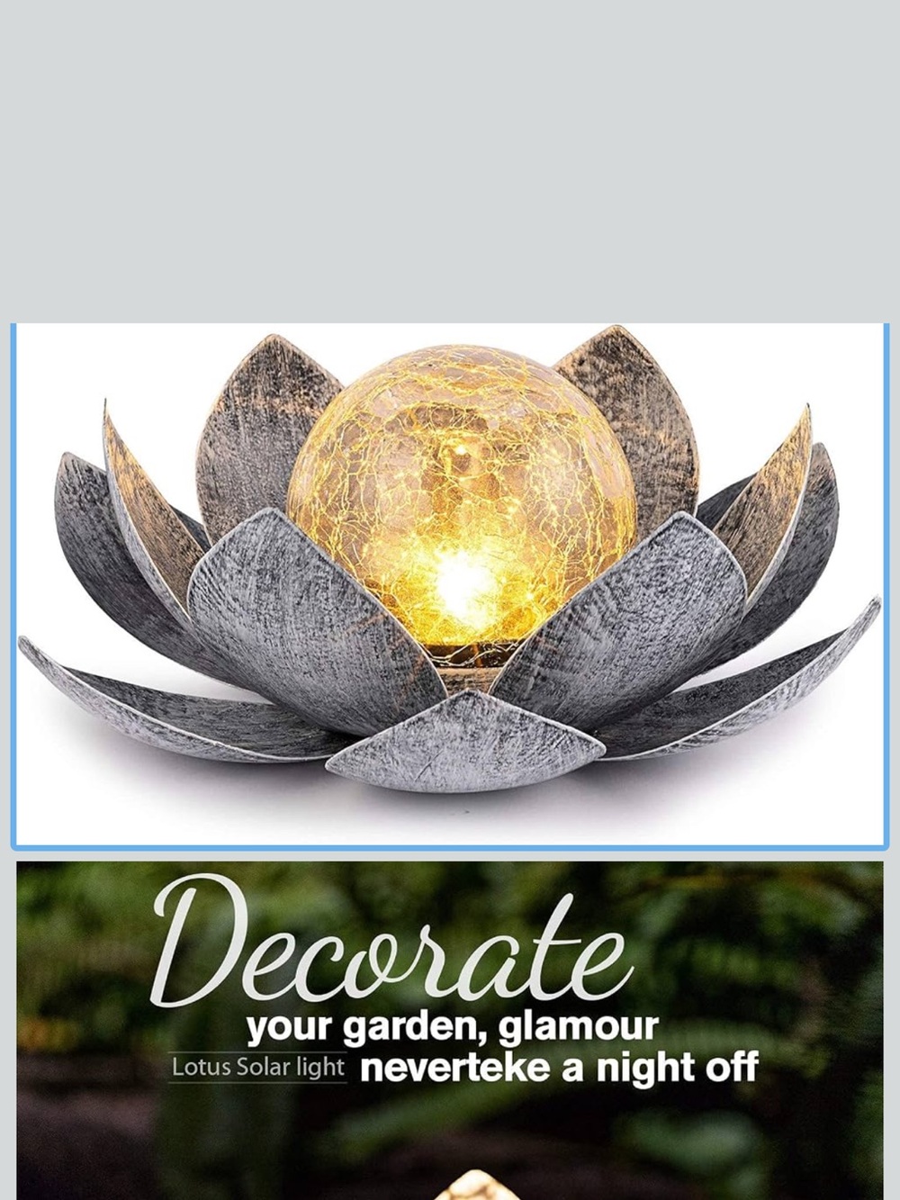 NEW Huaxu Solar Lotus Flower Garden Light Crackle Glass Globe